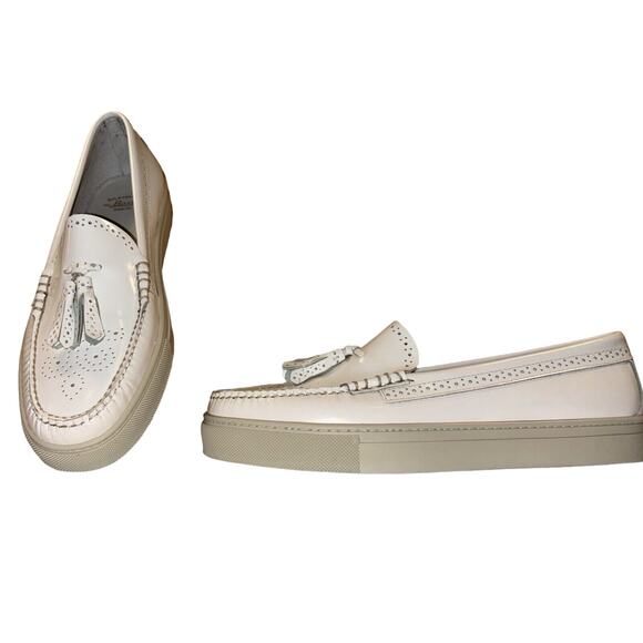 G.H.Bass Women's Loafer Sneakers Tassels Perforated Leather Size 10 White EUC - Picture 2 of 13